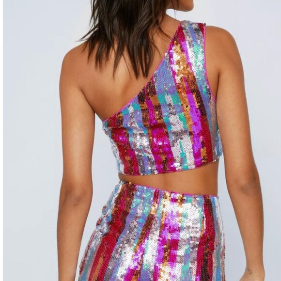 Sequined One Shoulder Party Top Size 4 - Picture 7 of 7